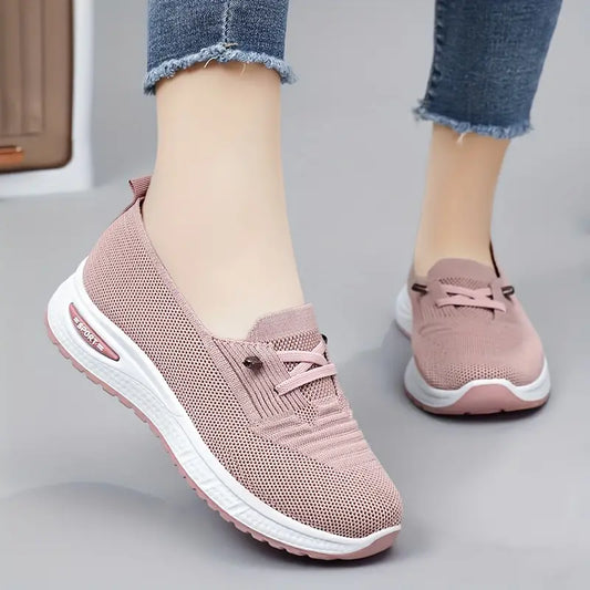 Comfortable Outdoor Running Sneakers Breathable Slip-On Knitted Sports Shoes For Women