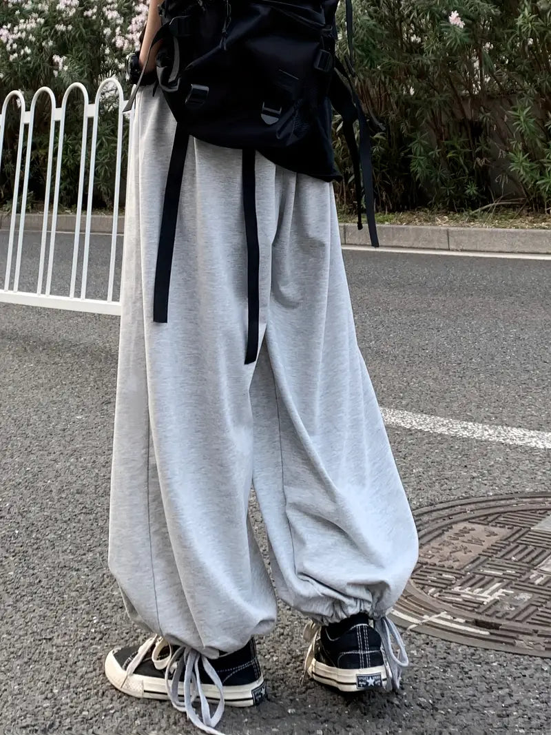 Drawstring Baggy Pants Light Grey