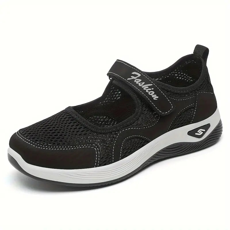 Ladies' Breathable Mesh Sneakers: Soft Sole Comfort, Stylish Low-Top Shoes with Hook-and-Loop Fastening